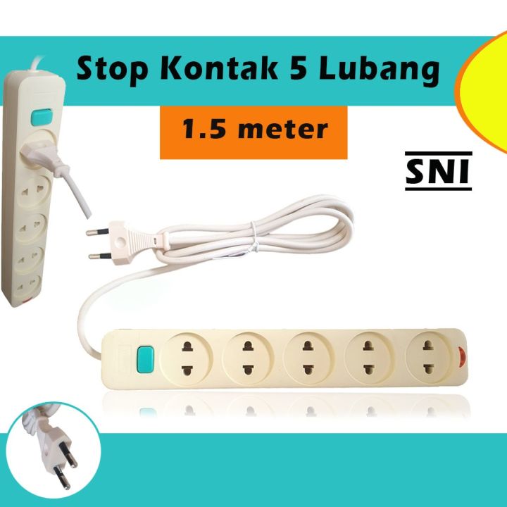 ELINK - Colokan Listrik 5 Lubang 1.5 Meter Saklar ON OFF Indikator / SNI Asli Kuningan / Colokan 5 Lubang + Kabel