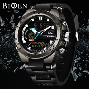BIDEN Jam Tangan Pria Digital Analog Tali Silikon Laki Dewasa Jam Olahraga Bercahaya LED Elektronik Jam Keren Cowok Anti Air
