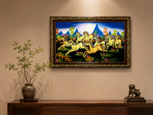 ( Tặng kèm khung) Tranh sơn mài - MÃ ĐÁO THÀNH CÔNG- Đắp nổi size 50x80 cm / Ý Nghĩa - Phong Thủy