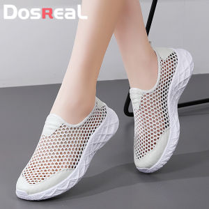 DOSREAL Rubber Shoes Sneakers Korean Fashion Shoes for Women Aesthetic White Shoes Slip On Mesh Soft Sole Womens Sports Shoes Running Shoes