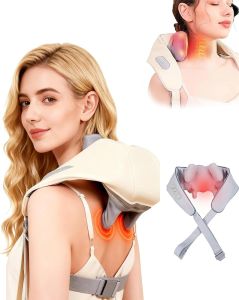 Neck & Shoulder Massager - Pain Relief & Recovery 6D Shiatsu Deep Tissue Neck and Shoulder Massager with 3 Heat Heat Portable Necks Massager for Home Office (Beige)