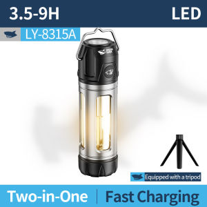 ไฟ LED แคมป์ LY8315ฉลามยิ้มไฟฉายทำงาน7โหมดแสงขาวเหลืองแบบชาร์จไฟแคมป์กลางแจ้งกันน้ำได้