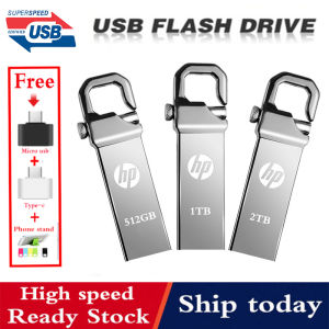♥Ready Stock Limit Free Shipping COD♥ Hot sales! Metal USB Fash Drive 512GB 256GB USB 2.0 Pendrive + OTG adapter