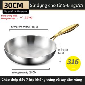 Chảo Inox 316 Không Tráng Chống Dính Đúc Nguyên Khối 30cm - Chảo Nấu Thực Phẩm Tiết Kiệm Năng Lượng
