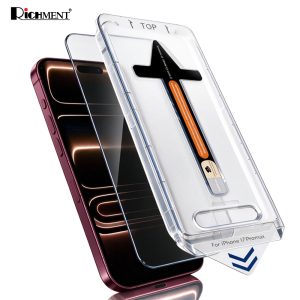 RICHMENT Easy to Install HD Clear Tempered Glass for iPhone 18 Pro Max 18 Pro iPhone 18 8K HDR Anti-spy Glass. Features: 9H Hardness Waterproof HD Clear Anti-scratch One-click film applicator.