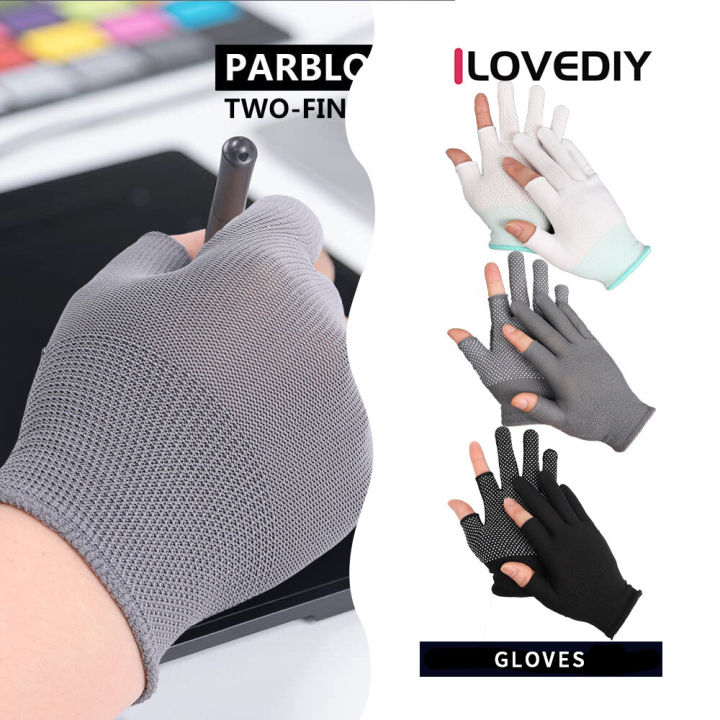 [ILOVEDIY] Exposed TwoFinger Point Plastic Gloves Nylon Knitted Dot