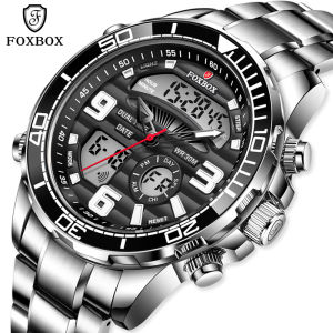 LIGE Brand Foxbox Digital men watches Top Luxury Dual Display Sport Quartz Wristwatch For Men All Steel Military Waterproof digital watch+Box