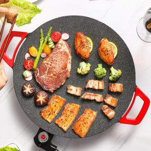 ZYJC MALL Electric Korean BBQ Grill Pan Smokeless Non-stick Griddle Plate Household Round Barbecue Plate Indoor