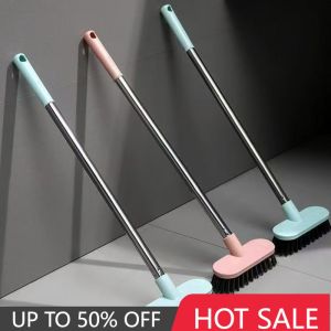 Long Handle Bathtub Clean Floor Scrub Brush Adjustable Stainless Metal Handle Scrubber with Stiff Bristles