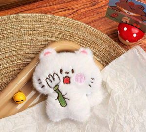 Kawaii Cartoon Cat Plush Keychain Bag Charm with Bead Chain Soft Fluffy Cat Plush Doll Pendant Backpack Clothing Decor Gift