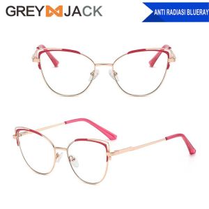 Grey Jack Kacamata Antiradiasi Blueray Korean Style Cat Eye Design Elegant Metal+TR90 Fashion Wanita Terbaru 521