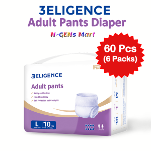 3ELIGENCE Adult Pull Up Pant Diapers (Size L) 60 Pcs 6 Packs (Breathable High Absorbent Comfortable)