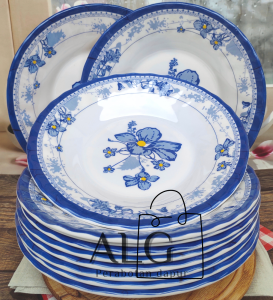 12pcs piring makan besar 23cm melamine kembang biru