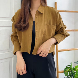 NOELA CROP OVERSIZE OUTER WANITA SHIRT KEMEJA LINEN CROP ATASAN WANITAOVERSIZE LENGAN PANJANG