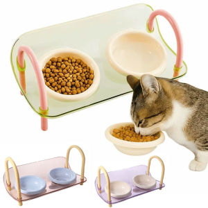 AP AIMAYAPET Pet Double Bowl 15 ° Tilt Neck Protection 3-speed Adjustable Height Cat Feeding Bowl Pet Drinking Basin