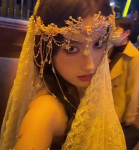 Tiara of Elves Gold Plated Crown Fashion Fairy Ethnic Long Tassel Full Crystal Women Hair Accessories