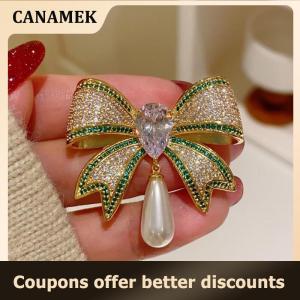 【 CANAMEK 】 Temperament Rhinestone Bowknot Brooches For Women Girls Fashion Delicate Corsage Elegant Suit Pins Clothing Accessories Gifts