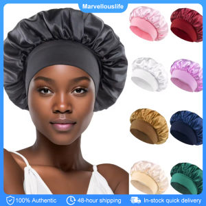 Womens Sleep Cap Adjust Solid Satin Bonnet Hair Styling Cap Long Hair Care Hat Head Wrap Shower Cap Hair Styling Tool