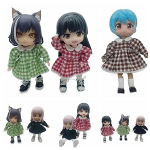 DXNZVA Lotus Leaf Sleeve OB11 Skirt Casual Wear Handmade Obitsu11 Dresses Fashion Plaid Doll Clothes 1/12 Bjd