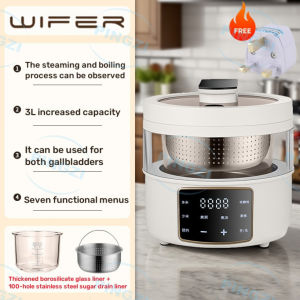 600W High Power Glass Low Sugar Rice Cooker with 0 Coating 304 Stainless Steel Inner Pot 7 Modes Visible Multi-function Cookers Periuk Nasi Elektrik 3L