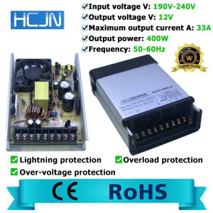 【ROSH EU certification】12V400W HCJN power supply Rainproof and waterproof psu units for pc 220v to 12v adjustable dc true rated converter cctv centralized cameras adaptor Adopt new large capacitor long life Doubletubeforward excitation Efficientandstable