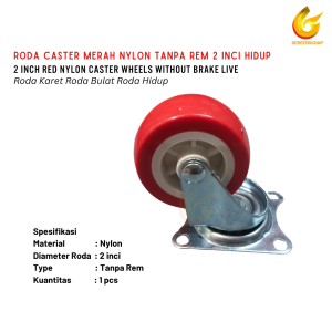 4 pcs Roda Caster 2 Inci Merah Hidup Tanpa Rem Roda Etalase Troli