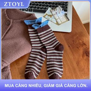 【ZTOYL】 Retro Màu Chặn Sọc Vớ Cho Phụ Nữ Mùa Đông Ấm Áp Giữa Ống Vớ Hàn Quốc Cô Gái Mềm Dày Nhà Vớ