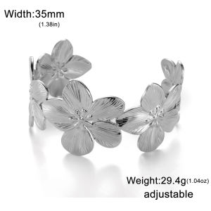 SKYRIM Gold Stainless Steel Floral Open Bangle 35mm - Hypoallergenic Adjustable Bracelet Gift for Women Tarnish-Resistant