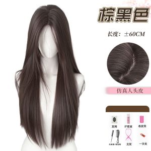 Tóc giả nguyên đầu nữ rẽ ngôi giữa mái bằng tóc thẳng dài tự nhiên không lộ mối nối bồng bềnh tàng hình dùng hàng ngày.