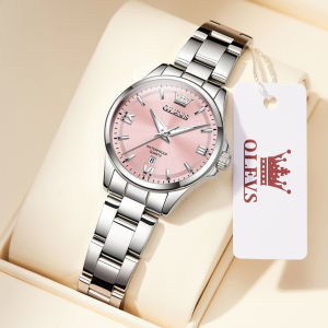 OLEVS 3668 Quartz Women Fashion Watch Gift Round-dial Stainless Steel Watchband Wristwatch Calendar Luminous