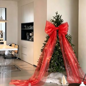 JFDHGR Pearlescent Christmas Bow Ornaments multicolor Oversized Bowknot Ornament Holiday Decor with Long Streamers Giant Bow Hanging Decoration Christmas Tree