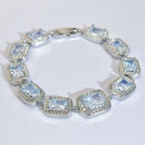 SEQUITO Romanstyle Women Wrist Jewelry Yellow Gold Color Silvery Pave Setting AAA Bling Princess Cut Cubic Zirconia Bracelet Clothing Accessories B315