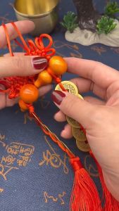 HB Chinese Knot Door Hanging Ornament Chinese Style Hanging Pendant with Metal Coins for Home Door Car