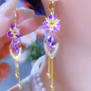 Fashionable Ring Gift 气质高级感锆石花朵流苏耳环女轻奢小众设计感耳坠时尚百搭耳饰潮