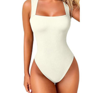 Women Slimming Bodysuit with Threaded Square Neckline Plus Size One-Piece Shapewear