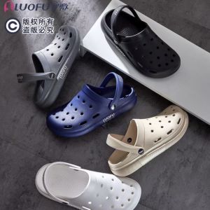 Luofu Perforated Clogs With Closed Toe Personalized Breathable Beach Shoes For Summer Indoor And Outdoor Non-Slip Sandals For Men