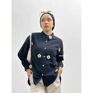 ELMUFF / Kemeja Oversize Linen Bordir Bunga / Vanya Shirt