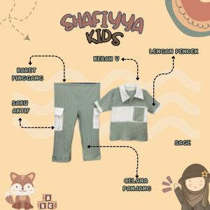 Shafiyya Kids Pakaian Anak Perempuan Setelan Cargo Kombiasi Polos  Hornet Knit 1 - 10 Tahun Lentur Lembut Sage