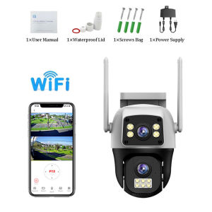 V380 PRO CCTV Camera Three Lens  Waterproof 15MP HD 4G/WiFi 10x Optical Zoom Human Detection Full Color Night Vision 360°PTZ Auto Tracking Two-Way Audio Built-in Battery Security Camera