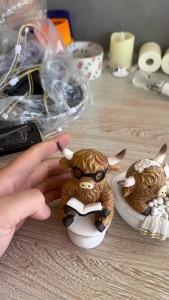 AU New Bathroom Decor Highland Cow Statue Resin Ornament Crafts Creative Holiday Home Decor Gift