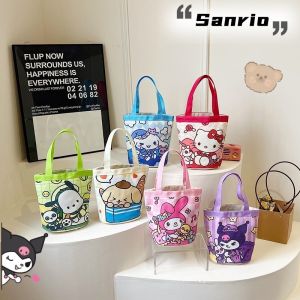 Sanrio Hellokity ผู้หญิงผ้าใบกระเป๋า Kuromi Cinnamoroll กระเป๋าสะพายไหล่ลำลองขนาดใหญ่ความจุช้อปปิ้งของขวัญสาว