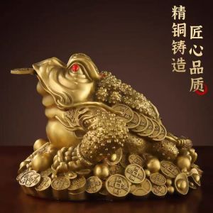 金蟾 招财三脚蟾 開光招财 FENG SHUI Money Lucky 风水 聚宝盆 摆件 元宝 蟾蜍 摆件 新年 婚礼 拜神 开业礼品 神台 五帝钱 風水擺件 旺财 Copper Fortune Frog Home Decor