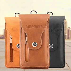 SOTOP Portable Men PU Leather Running Bags Mobile Phone Case Sport Fitness Button Zipper Outdoor Wallet Waist Pack Waist Bag Cell Phone Holder Fanny Pack