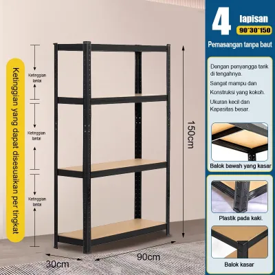 Rak Besi Siku Lubang Rak Serbaguna 6 Tingkat Gudang Rak Barang 120x40x200 cm