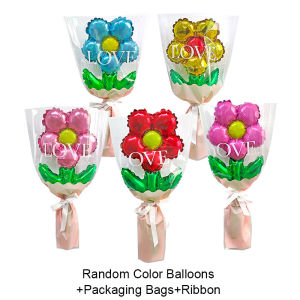 ชุดลูกโป่งช่อดอกไม้ DIY พร้อมดอกกุหลาบเดซี่ขนาดเล็กและบอลลูนฟิล์มอลูมิเนียมสำหรับตกแต่งปาร์ตี้วันแม่และวันวาเลนไทน์ธีมการ์ตูนวันเกิด