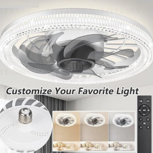 2‑In‑1 LED Ceiling Fan Light Smart Remote Control Silent Crystal Fan Chandelier Modern 3‑Color Dimmable Flush Mount Ceiling Fan For Living Room Bedroom Kitchen