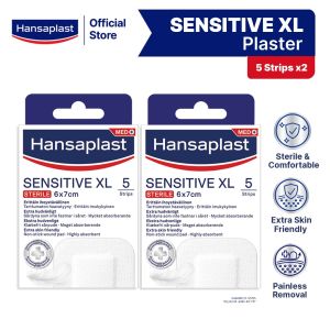 (Twinpack) Hansaplast Sensitive XL Wound Plasters (5 Strips) 6cm X 7cm / Wound Care - Cleanse Protect & Heal (Rawatan Luka)
