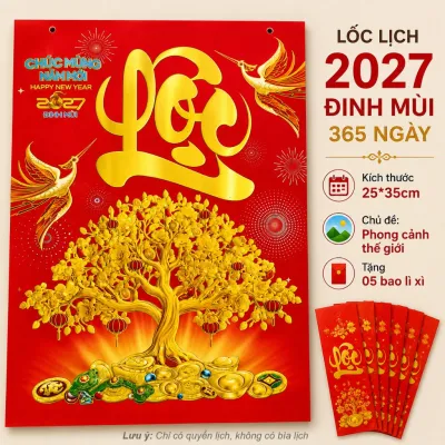 Lốc lịch 25 x 35cm năm 2027 chủ đề phong cảnh thế giới chữ to số lớn có ngày giờ hoàng đạo