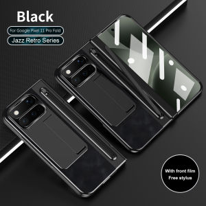 For Google Pixel 11 Pro Fold Case Luxury Leather Hard With Stand tempered glass Film fall protection Protective Back Cover