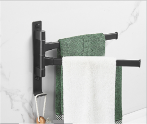 [SG Seller]Matte Black Bathroom Swivel Towel Bar Space Saving Swinging Towel Rack Wall Mounted Towel Holder with Hooks